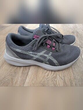 Asics Gray Athletic Sneakers with Pink Lace Accents